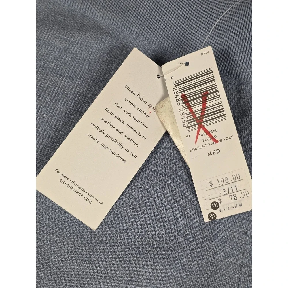 Eileen Fisher Stretch Silk Blend Tussah Straight Leg Pants Size Medium Blue - Picture 3 of 9